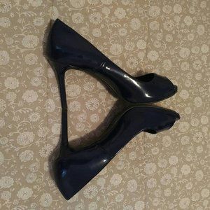 Ladies Midnight Blue Patent Peep-Toe Pumps, Dex-Flex, Size 8